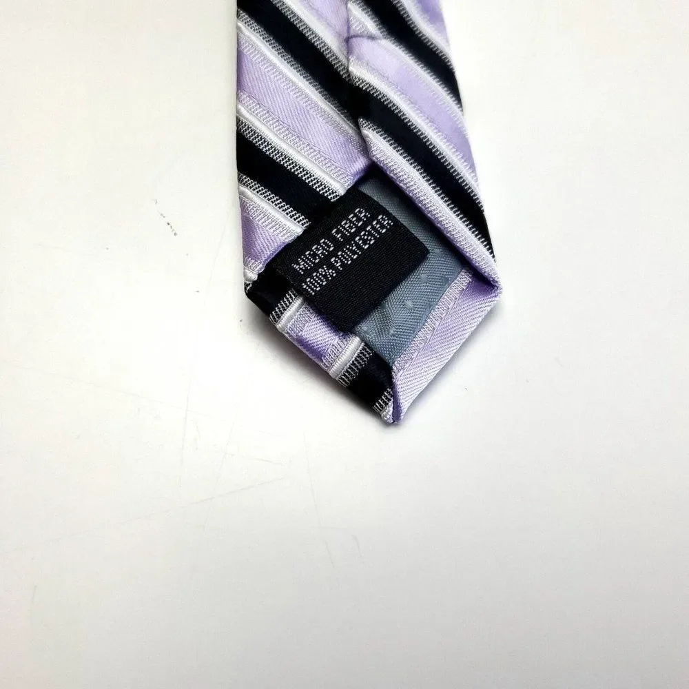 Laurant Bennet Milano‎ Purple Black Striped Woven Microfiber Polyester Tie